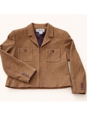 Vintage Carlisle Wool Tweed Herringbone Academia Cropped Blazer